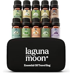 Essential Oils Set - 10pc Organic Aromatherapy Oil in Portable Bag - Diffusers, Humidifiers, Yoga Room, Massages, Candle Making, Soaps - Peppermint, Tea Tree, Lavender, Eucalyptus, Lemongrass 10mL