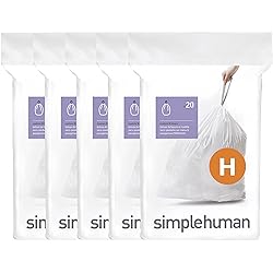simplehuman Code H Custom Fit Drawstring Trash Bags, 100 Count, 30-35 Liter 8-9 Gallon, White