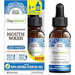 GuruNanda Concentrated Mouthwash, Helps Bad Breath, Promotes Teeth Whitening, Healthy Gums, Made with 100% Natural Essential Oils, 1 Bottle Equals 300 Rinse, Alcohol-Free - Mint Flavored 2 oz