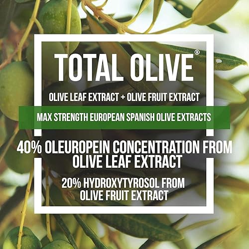 Total Olive, Olive Leaf Extract 40% Oleuropein Plus Olive Fruit Extract 20% Hydroxytyrosol Grown in Spain 60 Count