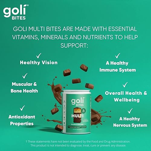 Goli® Multi Vitamin Bites - 90 Count - Milk Chocolate Vanilla Cocoa Flavor 10 Vitamins & Nutrients for Overall Health & Wellbeing, Immune Support, Nervous System Support, Bone and Muscular Health