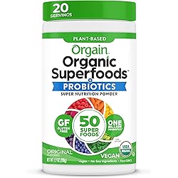 Orgain Organic Green Superfoods Powder, Original - Antioxidants, 1 Billion Probiotics, Vegan, Dairy Free, Gluten Free, Kosher, Non-GMO, 0.62 Pound Packaging May Vary