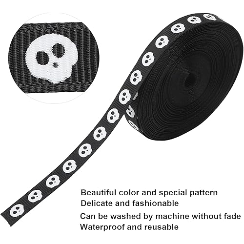 YUYTE Polyester Ribbon, Waterproof High Density 10 Yard 10mm Width Gift Wrap Crafts DIY Ribbon for Gift Wrapping Happy Birthday Party DecorationsBlack Skull Print