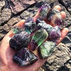 Simurg Raw Fluorite Stone 1lb ''A'' Grade Rainbow Fluorite Rough Crystal - Green Fluorite Rocks for Cabbing, Tumbling, Cutting, Lapidary, Polishing, Reiki Crystal Healing