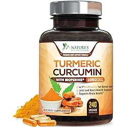 Turmeric Curcumin with BioPerine 95% Curcuminoids 1950mg with Black Pepper for Best Absorption, Made in USA, Natural Immune Support, Turmeric Supplement by Natures Nutrition - 240 Capsules