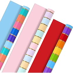 Hallmark Reversible Rainbow Wrapping Paper 3 Rolls: 75 sq. ft. ttl Pastel, Jewel Tone, Classic Stripes, Solid Pink, Blue, Red for Easter, Birthdays, Weddings, Bridal Showers, Baby, Back to School