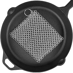 Cast Iron Cleaner 8’’x6’’ 316L Premium Stainless Steel Chain Scrubber for Cast Iron Pan Pot Dutch Ovens Skillet Grill Cleaning