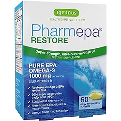 Pharmepa Restore, 1000mg Pure EPA Fish Oil, High Absorption rTG Omega-3, Triple Strength, High-Barrier Blister Packaging, Lemon Flavor, 1-Month Supply, 60 softgels