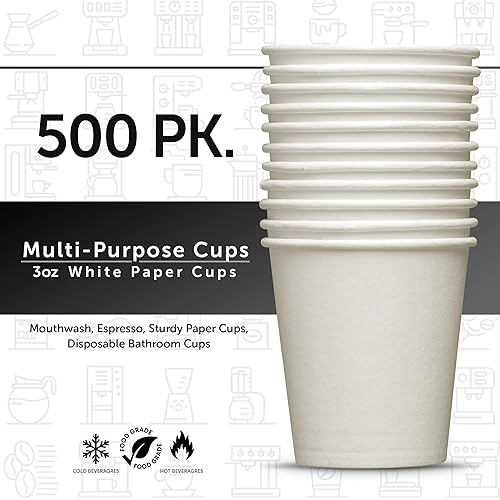 500 Pack 3 Oz Paper Cups - Disposable Cups | Espresso Cups | Bathroom Cups 3 Oz Paper | Mouthwash Cups | Small Paper Cups | 3 Oz Bathroom Cups 3 Oz Paper | Small Cups