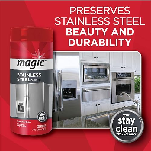 Magic Stainless Steel Wipes 2 Pack Removes Fingerprints, Residue, Water Marks and Grease from Appliances - Works Great on Refrigerators, Dishwashers, Ovens - 30 Count