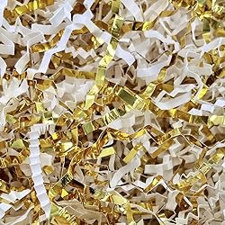 Crinkle Cut Paper Shred Filler 12 LB for Craft DIY's Packaging, White & Gold Shredded paper for Gift Box, Wrapping & Basket Filling for Christmas, Halloween & Wedding Decorations White & Gold