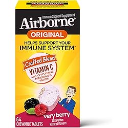 Airborne Very Berry Chewable Tablets, 64 count - 1000mg of Vitamin C - Immune Support Supplement Packaging May Vary Pack of 2