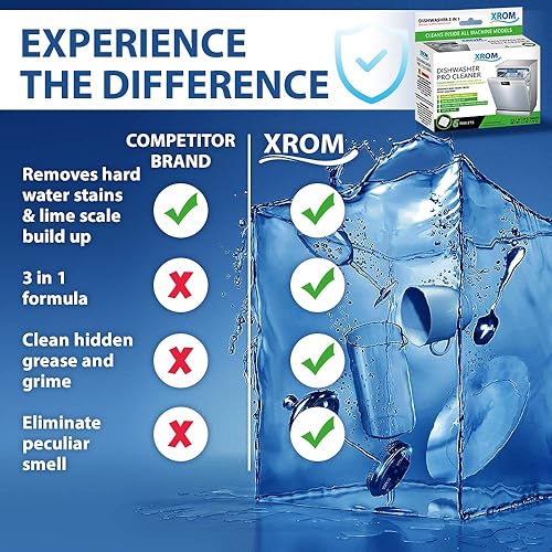 XROM High Efficiency Natural Dishwasher Cleaner and Descaler, Removes Odors & Hard Water Stains, Limescale & Detergent Build-Up, Powerful Descaling, 6 Tablets