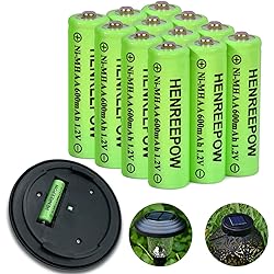 Henreepow Ni-MH AA Rechargeable Batteries, Double A High Capacity 1.2V Pre-Charged for Garden Landscaping Outdoor Solar Lights, String Lights, Pathway Lights AA-600mAh-12pack