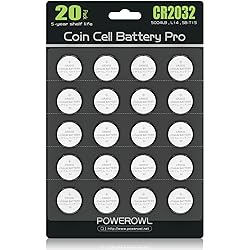 POWEROWL High Capacity CR2032 Battery 20-Pack 3v Lithium Batteries, 10 Years Leak-Free, Long Lasting Cr 2032