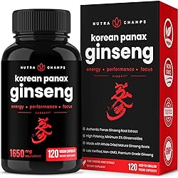 NutraChamps Korean Red Panax Ginseng - 120 Vegan Capsules Extra Strength Root Extract Powder Supplement w High Ginsenosides