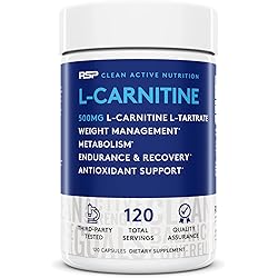 RSP L-Carnitine: Non-Stimulant L Carnitine, Weight Loss Supplement and Metabolism for Men and Women, Amino Acid Workout Diet Pills, 500 milligrams, 120 Capsules