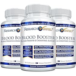 Research Verified® Blood Booster - Naturally Support Healthy BP and Cardiovascular - Hawthorn, Magnesium, Celery Seed Powder, BioPerine - 60 Vegan Capsules - 3 Month Supply