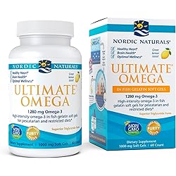 Nordic Naturals Ultimate Omega in Fish Gelatin, Lemon Flavor - 60 Soft Gels - 1280 mg Omega-3 - High-Potency Fish Oil Supplement - EPA & DHA - Promotes Brain & Heart Health - Non-GMO - 30 Servings