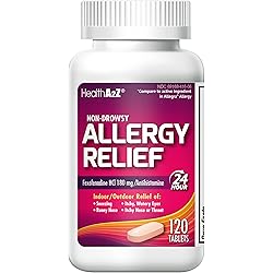HealthA2Z Fexofenadine Hydrochloride 180mg, Antihistamine for Allergy Relief ,Non-Drowsy,24-Hour, 120 Count Coated Caplets,Compare to Allegra Active Ingredient