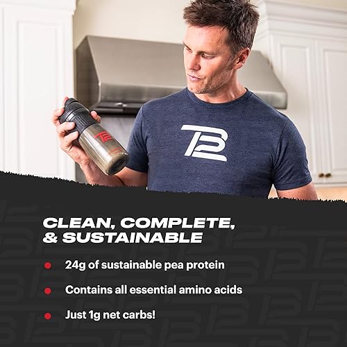 TB12 Plant Based Protein Powder by Tom Brady, 24g of Vegan Pea Protein, Low Sugar, Low Carb, Non-GMO, Meal Replacement, Keto Friendly, Paleo, Sugar Free, Cookies and Cream Flavor 30 Servings2.25lbs