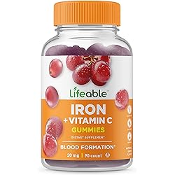 Lifeable Iron Gummies with Vitamin C - 20 mg - Great Tasting Natural Flavor Gummy Supplement - Gluten Free Vegetarian GMO-Free Chewable - for Iron Deficiency - for Adults, Men, Women - 90 Gummies