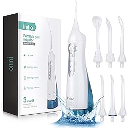 Cordless Water Flosser Initio 300ML Water Dental Flosser for Teeth Cordless Dental Oral Irrigator with 3 Modes 6 Tips IPX7 Waterproof Rechargeable Waterproof Teeth Cleaner for Home and Travel