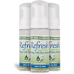 Refresh Liquid Wipe: Toilet Paper Foam. Eco-Friendly Flushable Wet Wipe Alternative. Cleanses and Soothes with Witch Hazel and Aloe. Plumbing and Septic Safe. 50ml 1.69 Fl Oz – 3 Pack