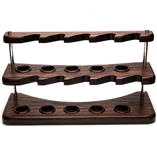 Wooden Tobacco Pipe Stand Rack Case Display Holder for 10 Smoking Pipes Hand Carved by KAFpipeWorkshop from Solid AshTree Wood