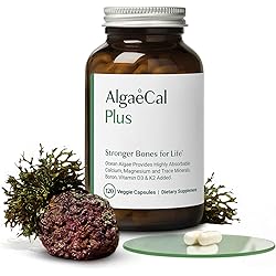 AlgaeCal Plus - Calcium Supplement, Natural Red Algae Plant-Based with Vitamin D3 K2, Magnesium, Boron and Trace Minerals, Increase Bone Strength, Highly Absorbable, Easy to Swallow 120 Veggie Caps
