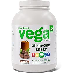 Vega Organic All-in-One Vegan Protein Powder Chocolate 42 Servings Superfood Ingredients, Vitamins for Immunity Support, Keto Friendly, Pea Protein for Women & Men, 3.7 lbs Packaging May Vary
