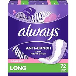 Always Xtra Protection Daily Feminine Panty Liners for Women, Long Length, Fresh Scent, 72 Count - Pack of 4 288 Count Total