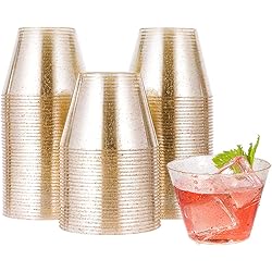 5 oz 100 Pack Small Glitter Disposable Cups, Glitter Plastic Cups, Disposable Plastic Shot Glasses for Parties, Plastic Cocktail Glasses, Wedding Tumblers,Perfect for Halloween Thanksgiving Christmas