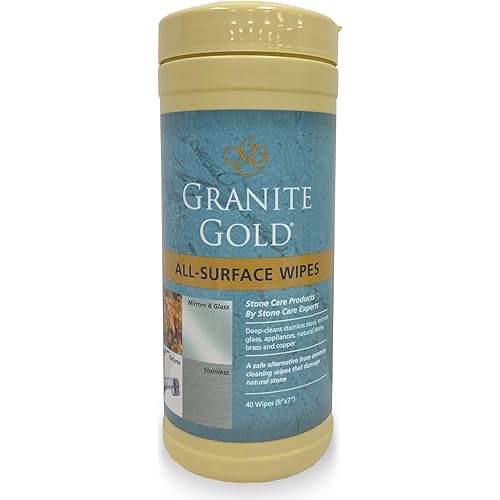 Granite Gold All- Surface Cleaner Wipes Household Streak-Free Cleaning for Stainless Steel, Glass, Granite, Quartz, Marble Countertops-Made in The USA, 40 Count Pack of 1, 40 Pack