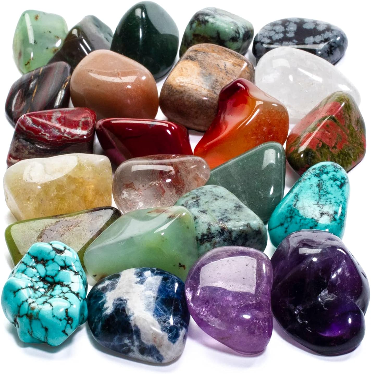 KALIFANO Bulk Tumbled Stones 1,000 Carats Random Assortment of Polished High Energy Reiki Crystals May Include Blackstone, Turquoise, Fluorite etc. - Piedras Caidas with Healing Properties