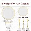 Prestee 600-Piece Gold Plastic Disposable Dinnerware Set 100 Guests, 100 Gold Disposable Plates, 100 Salad Plates, 100 Knives, 100 Forks, 100 Spoons, 100 Cups - Gold Plates Disposable Party Supplies