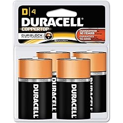 Duracell MN1300R4Z CopperTop Alkaline Batteries, D, 4PK