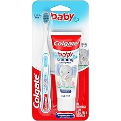 Colgate Baby Training Toothpaste and Toothbrush Kit, Mild Fruit Flavor Set for Ages 3-24 Months