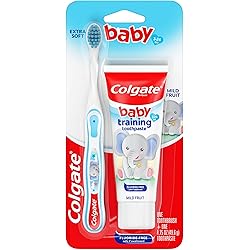 Colgate Baby Training Toothpaste and Toothbrush Kit, Mild Fruit Flavor Set for Ages 3-24 Months