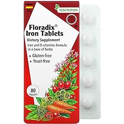 Floradix, Iron Tablets Vegetarian Supplement for Energy Support, 80 Count