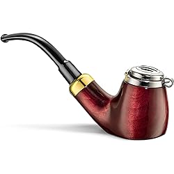 Mr. Brog Full Bent Smoking Tobacco Pipe - Handmade Model No: 21 Old Army Mahogany - Pear Wood Roots - Like Briar - Smoking Bowl Pipe for Herbs & Tobacco with Wind Guard
