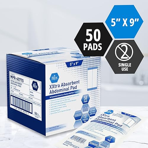 MED PRIDE Sterile XXtra Absorbent Abdominal Pads [50-Pack] - 5”x9” ABD Combine Pads Individually Wrapped- Ultra-Absorbent Latex-Free & Non-Adherent Surgical Pads for Drainage, Post-Op, Wound Dressing