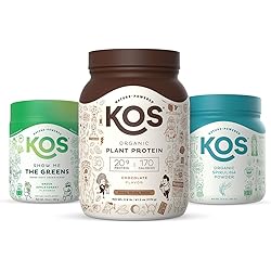 KOS Immunity Community Bundle Plant-Based Chocolate Protein Powder Organic Spirulina Powder Organic Greens Blend