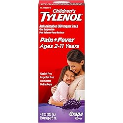 Children's Tylenol Pain Fever Relief Cold Medicine, Acetaminophen, Grape, 4 fl. oz