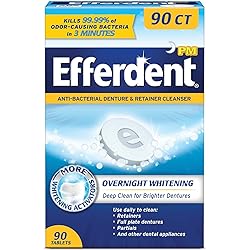 Efferdent PM Denture Cleanser Tablets, Overnight Whitening, 90 Count