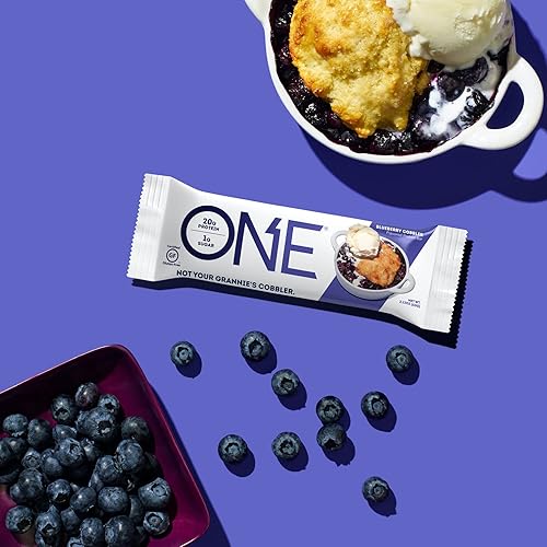 ONE Protein Bars, Gluten Free Protein Bars with 20g Protein and only 1g Sugar, Guilt-Free Snacking for High Protein Diets, Blueberry Cobbler, 2.12 oz 12 Count