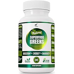 Organic Vegan Super Greens Capsules with Ashwagandha - Immune Support with All Natural Whole Food Nutrients Chlorella, Moringa, Spirulina, Turmeric, Kale. Improve Digestion, Boost Energy - Detox Pills