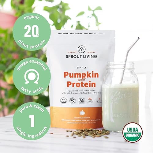 Sprout Living Simple Pumpkin Seed Protein Powder, 20 Grams Organic Plant Based Protein Powder Without Artificial Sweeteners, Non Dairy, Non-GMO, Vegan, Gluten Free, Keto Drink Mix 5 Pound