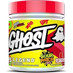 GHOST Legend Pre-Workout Energy Powder, Sour Patch Kids Redberry - 25 Servings - Caffeine, L-Citrulline, Beta Alanine Blend for Energy Focus & Pumps - Free of Soy, Sugar & Gluten, Vegan