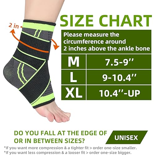 cgyqsyk Ankle Brace, Adjustable Compression Ankle Support Men & Women, Strong Ankle Brace Sports Protection, Stabilize Ligaments-Eases Swelling and Sprained Ankle Large, Green, 1